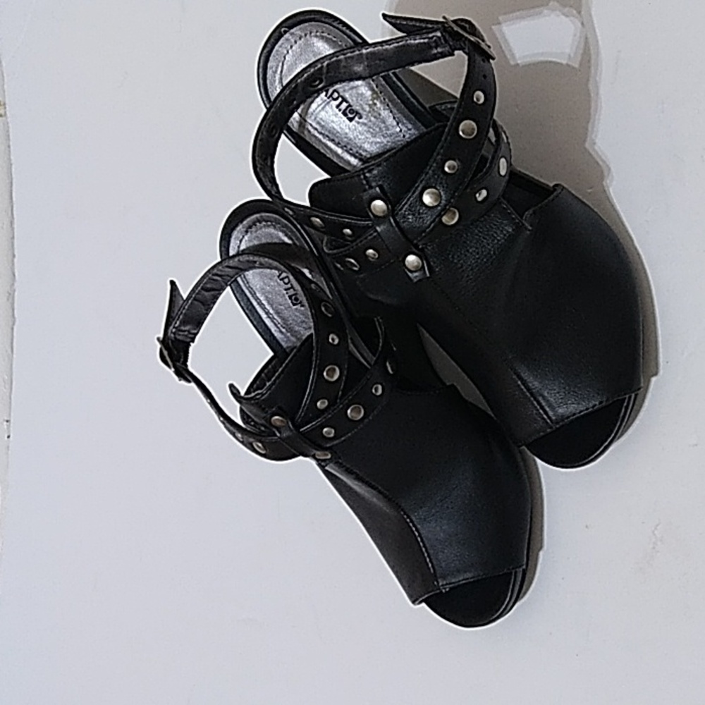 Apt. 9  Peep Toe Black Studded Wedge